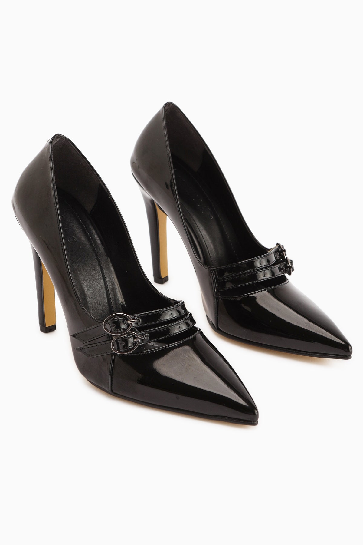 Blanka Black Patent Double Buckle Stiletto Women's High Heel Shoes