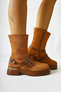 Mieke – Cognac Suede Double-Strap Zippered Boot (Women)
