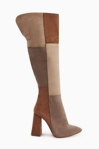 Kamiyah Tan Beige Visor Überknie Stiefel
