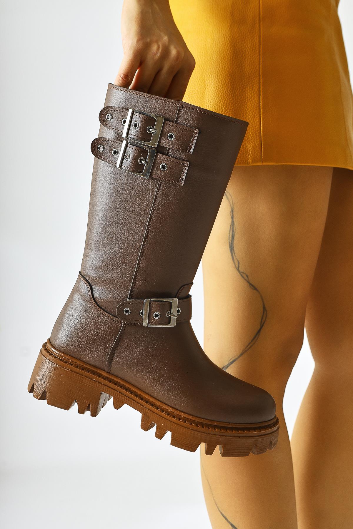 Winfred – Brown Belt-Detail Tall Boot (Women)