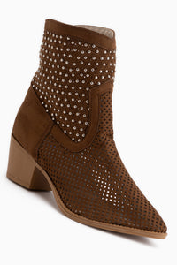 Savina Tan Suede Studded Women’s Boots