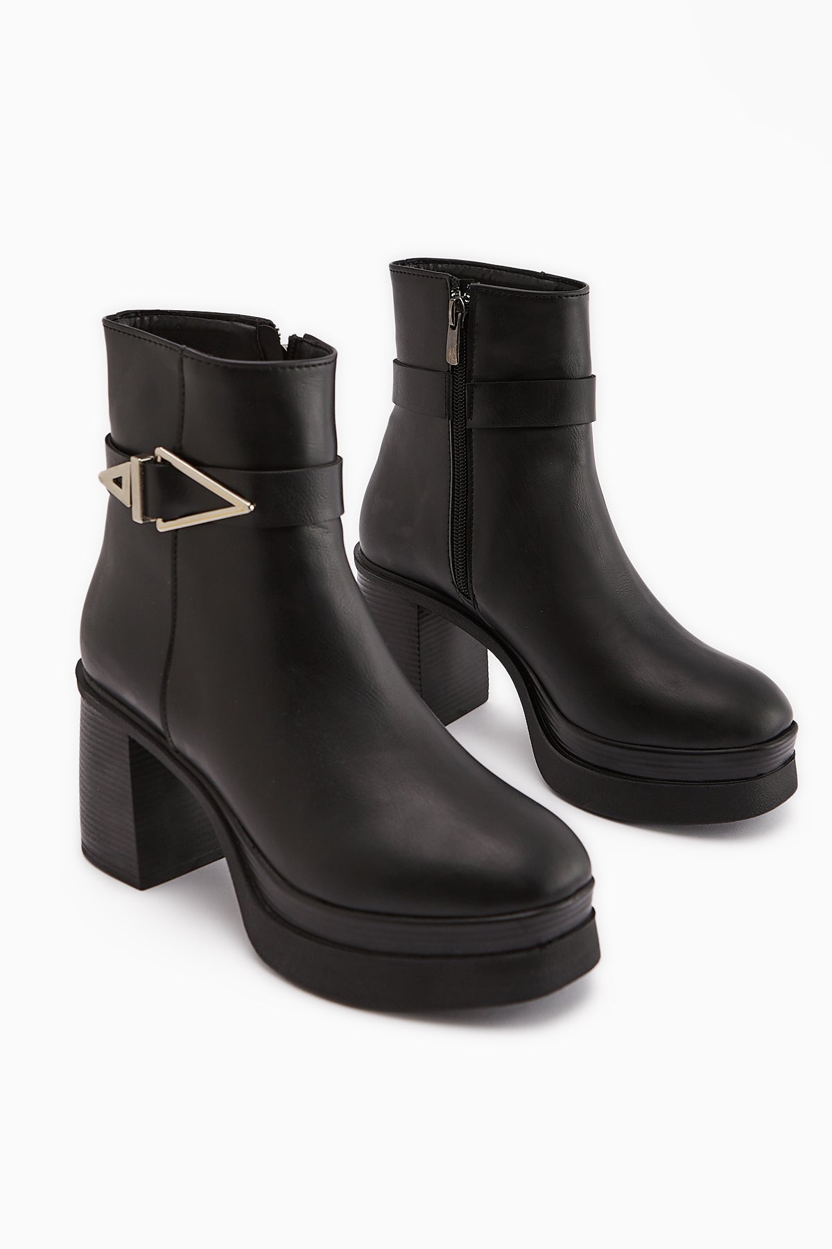 Hilda Black Buckle Detailed Platform High Heel Women's Boot