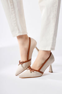 Loviisa Beige-Coffee Bow Detailed High Heel Shoes