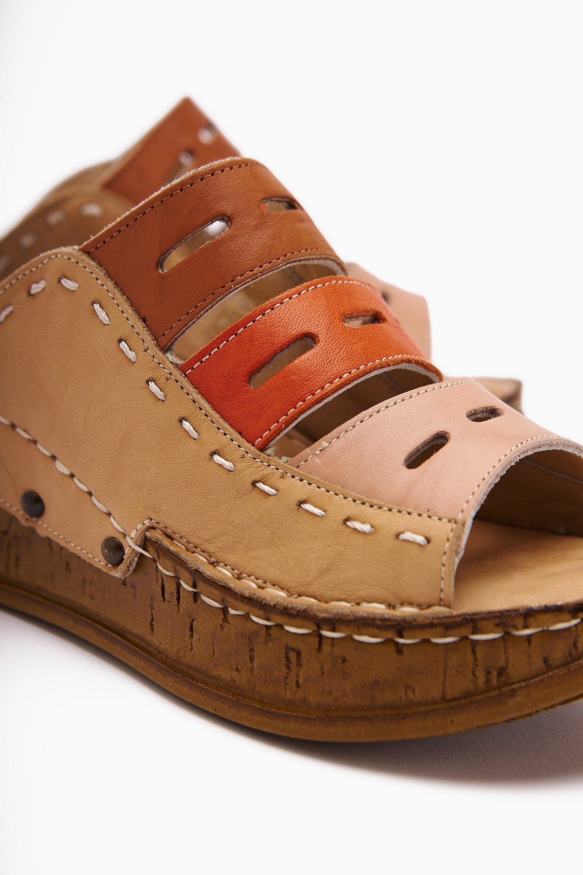 Etta Genuine Leather Mink Taba Orange Powder Laser Cut Slippers (Comfort Slippers)