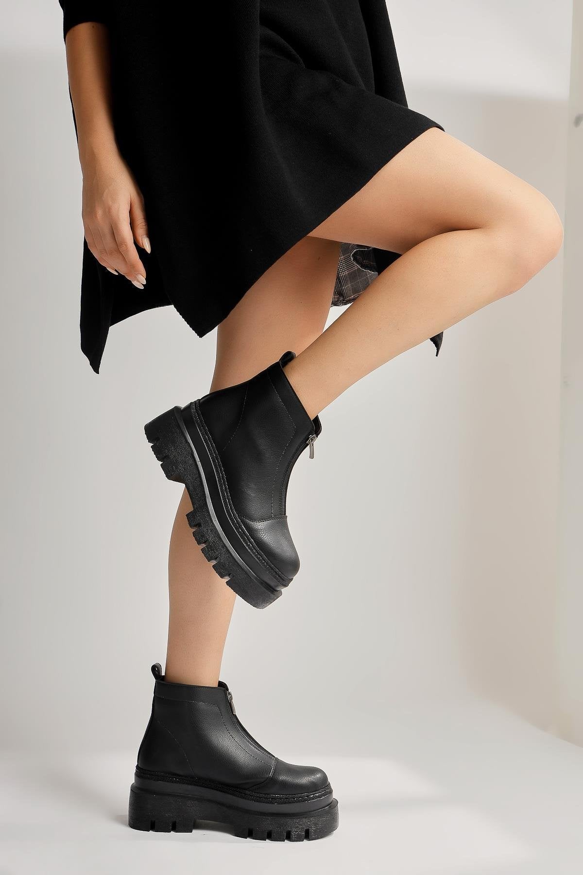 Knarik – Black Zippered Thick-Soled Boot (Women)