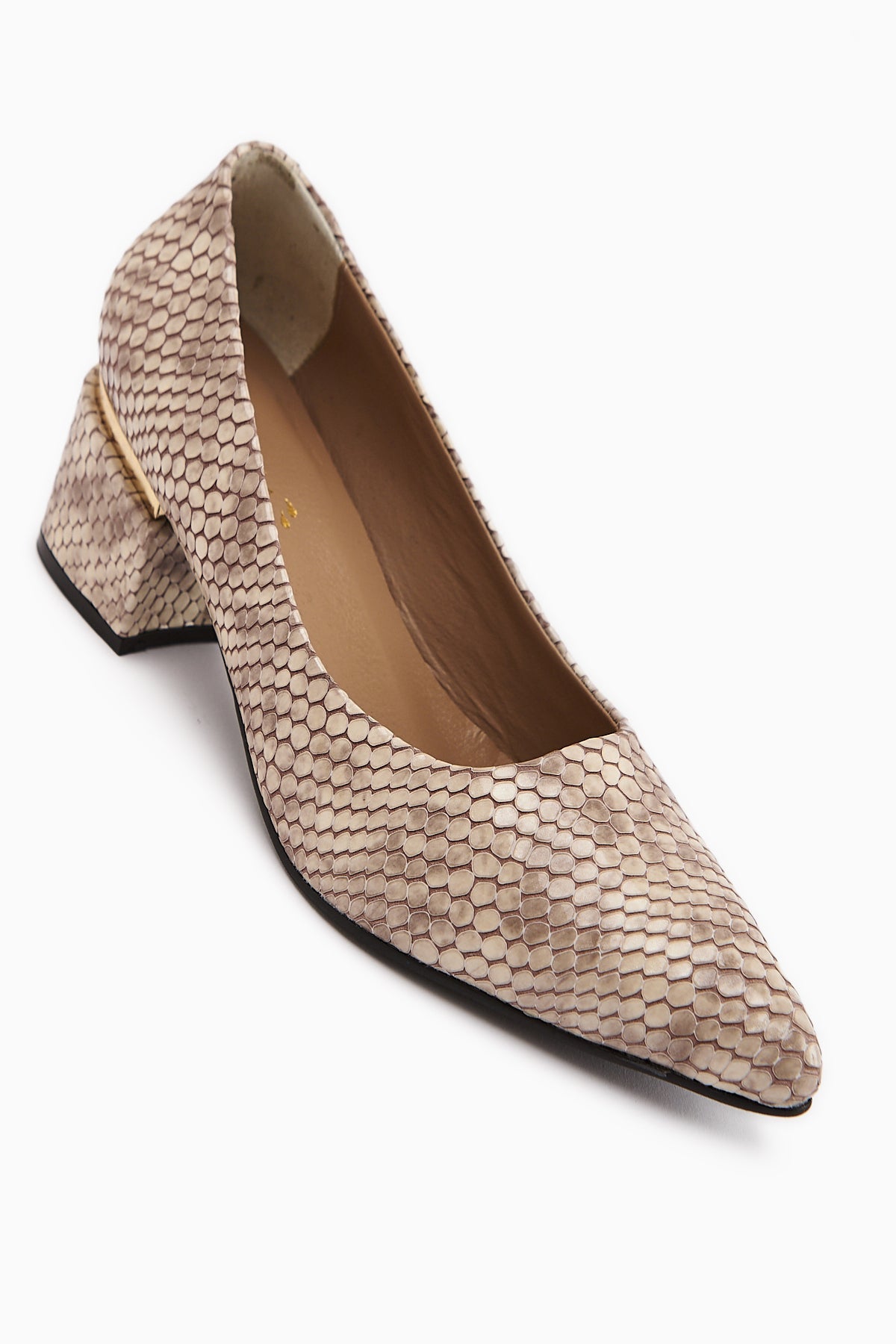 Emelia Genuine Leather Beige Snake Pattern Women's High Heel Shoe