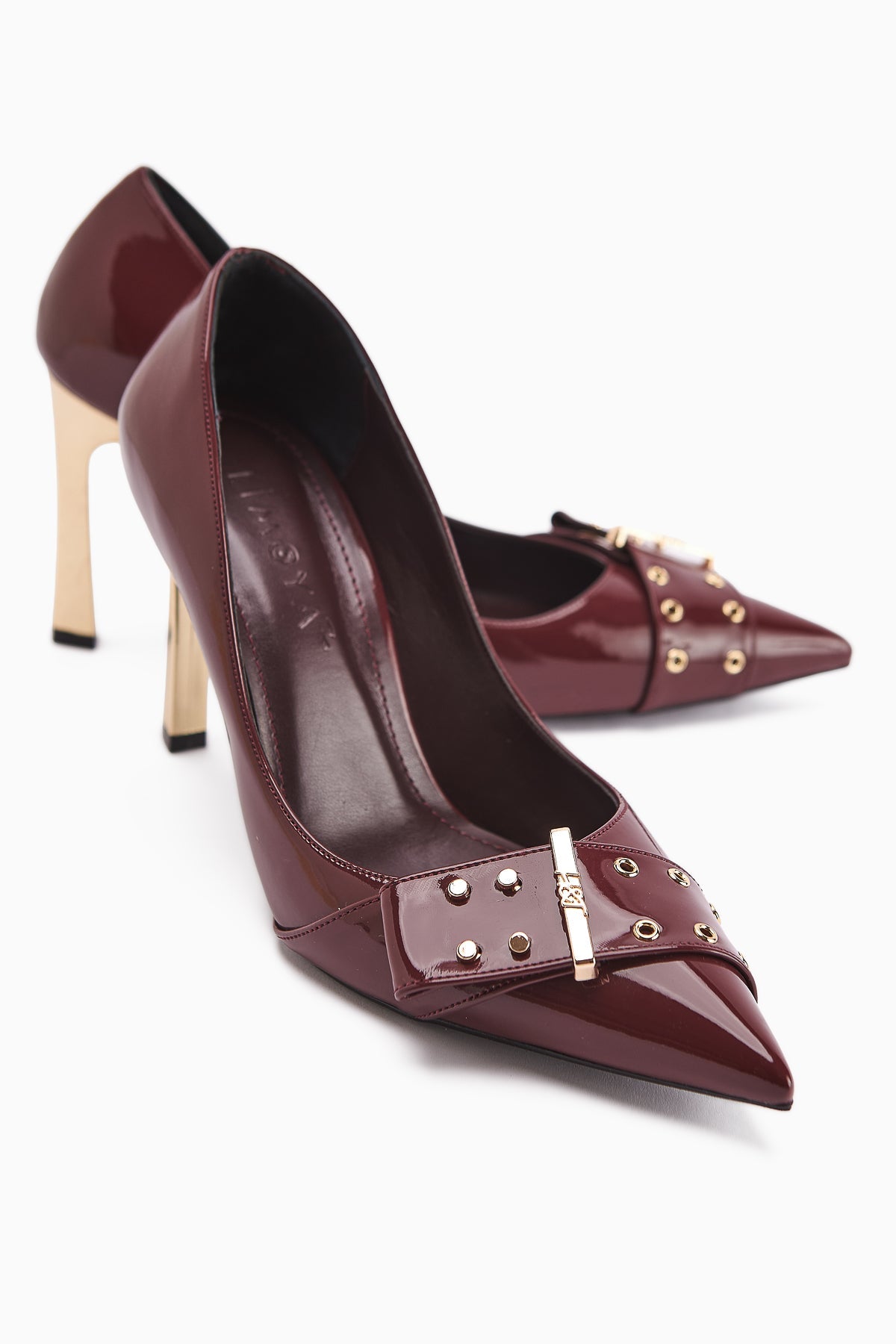 Sven Burgundy Patent Leather Detailed Women's High Heel Shoe