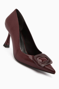 Hiam Women's Burgundy Buckled High Heel Shoe