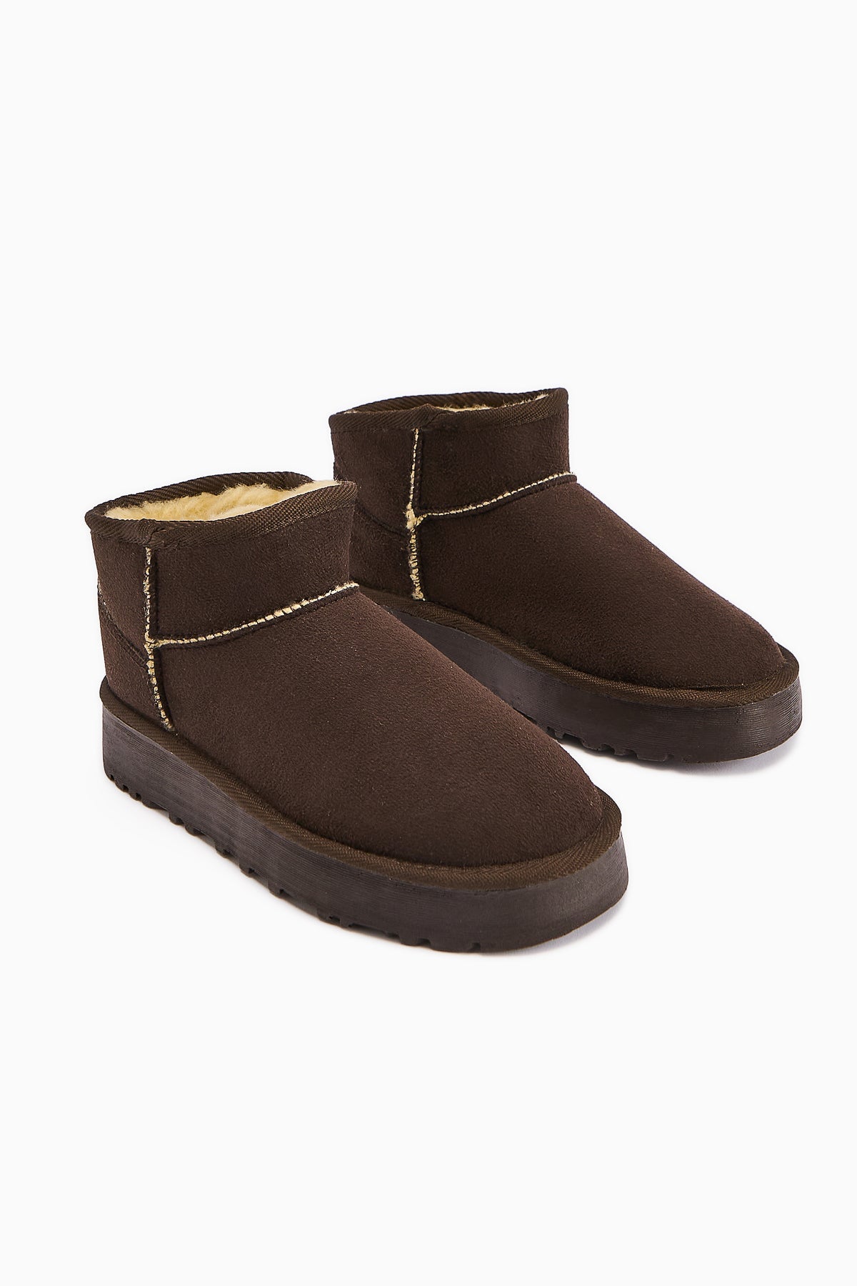 Lilly-Anne Coffee Suede Fur-Lined Short Boot