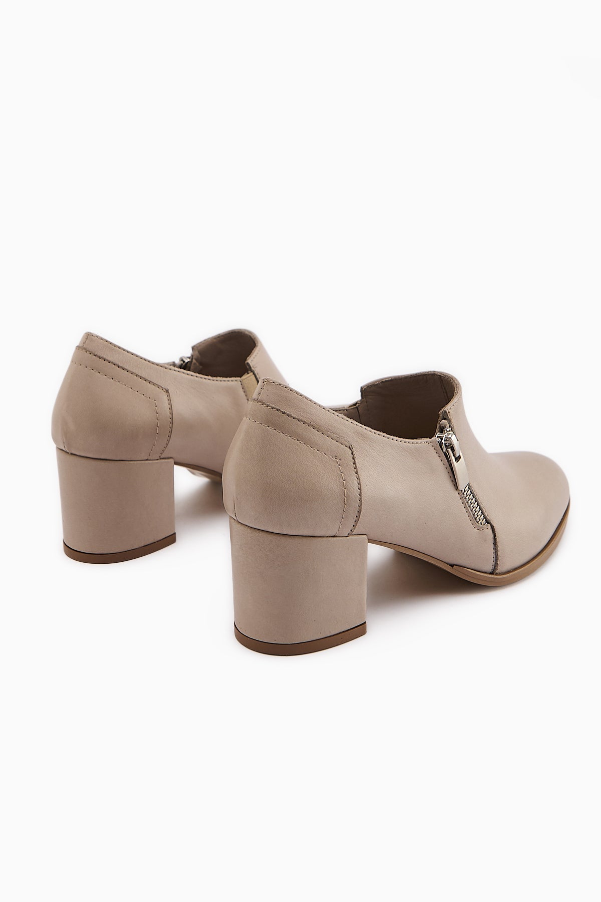 Leona Genuine Leather Beige Zipper Detailed Women's High Heel Shoe