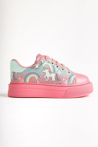 Kenia Pink Unicorn Printed Kids Sneakers