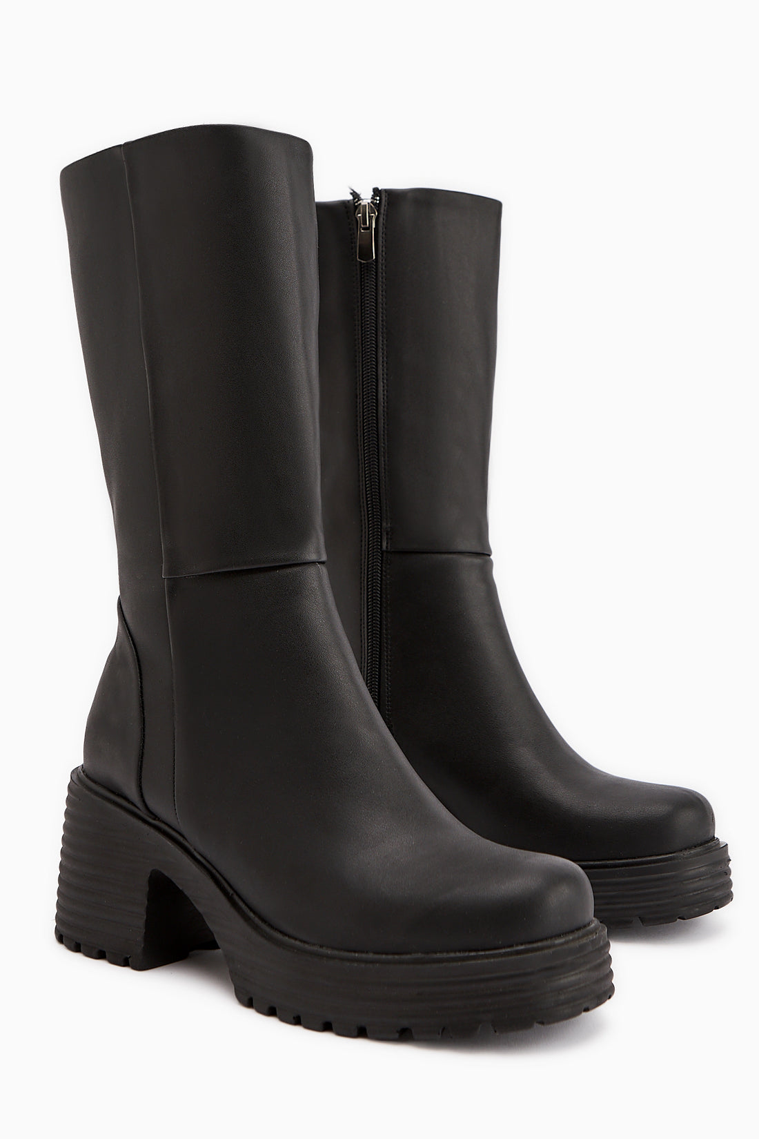 Roseann Schwarz Dicke Sohle Plattform Lange Stiefel