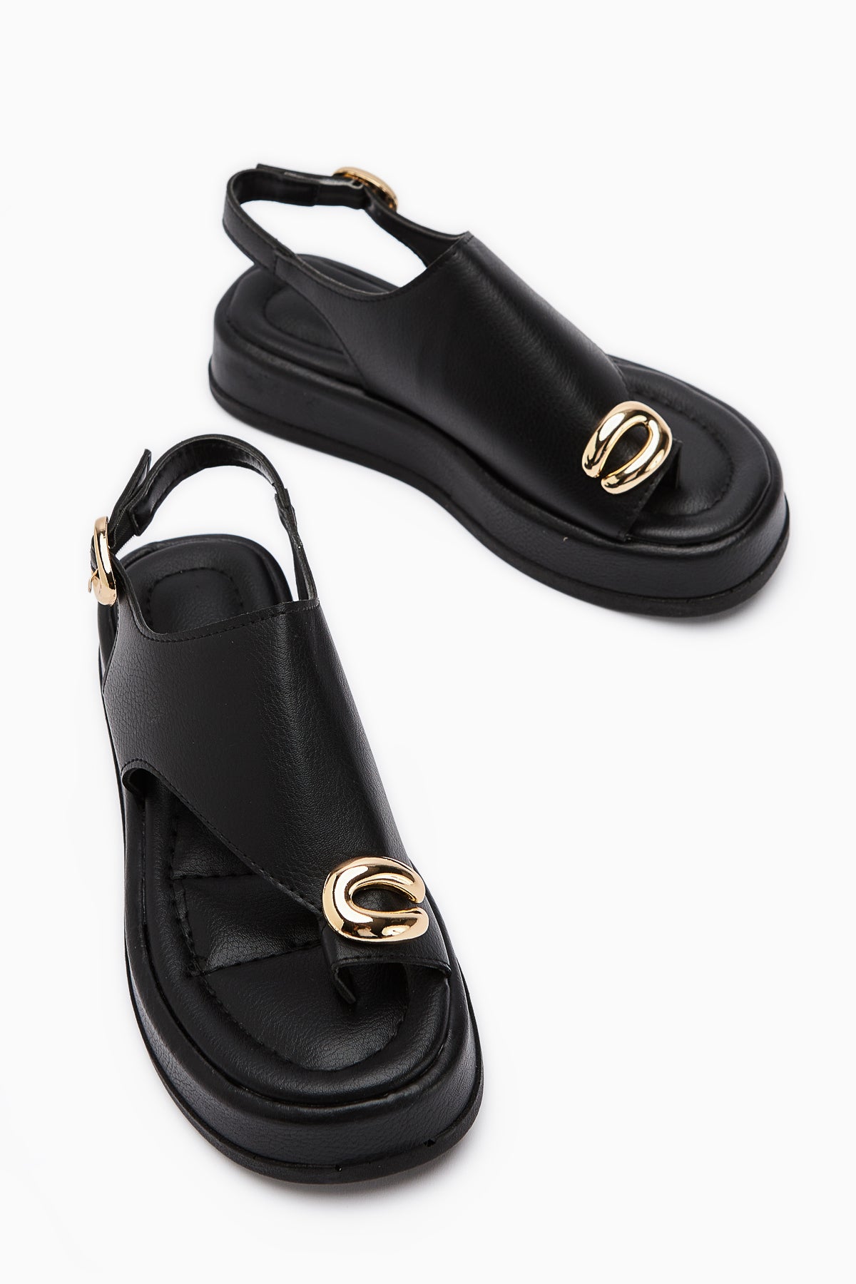 Troya Schwarze Zehensteg-Sandalen mit Schnalle für Damen