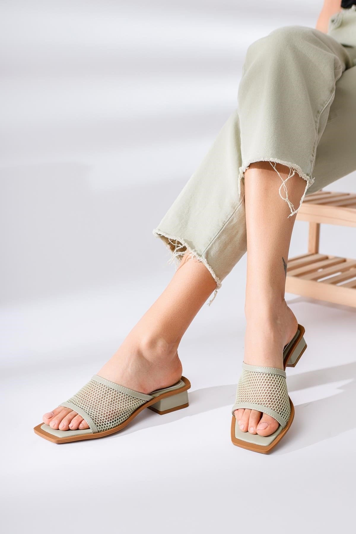 Vickie Mint Mesh Flat Toe Low Heel Slippers