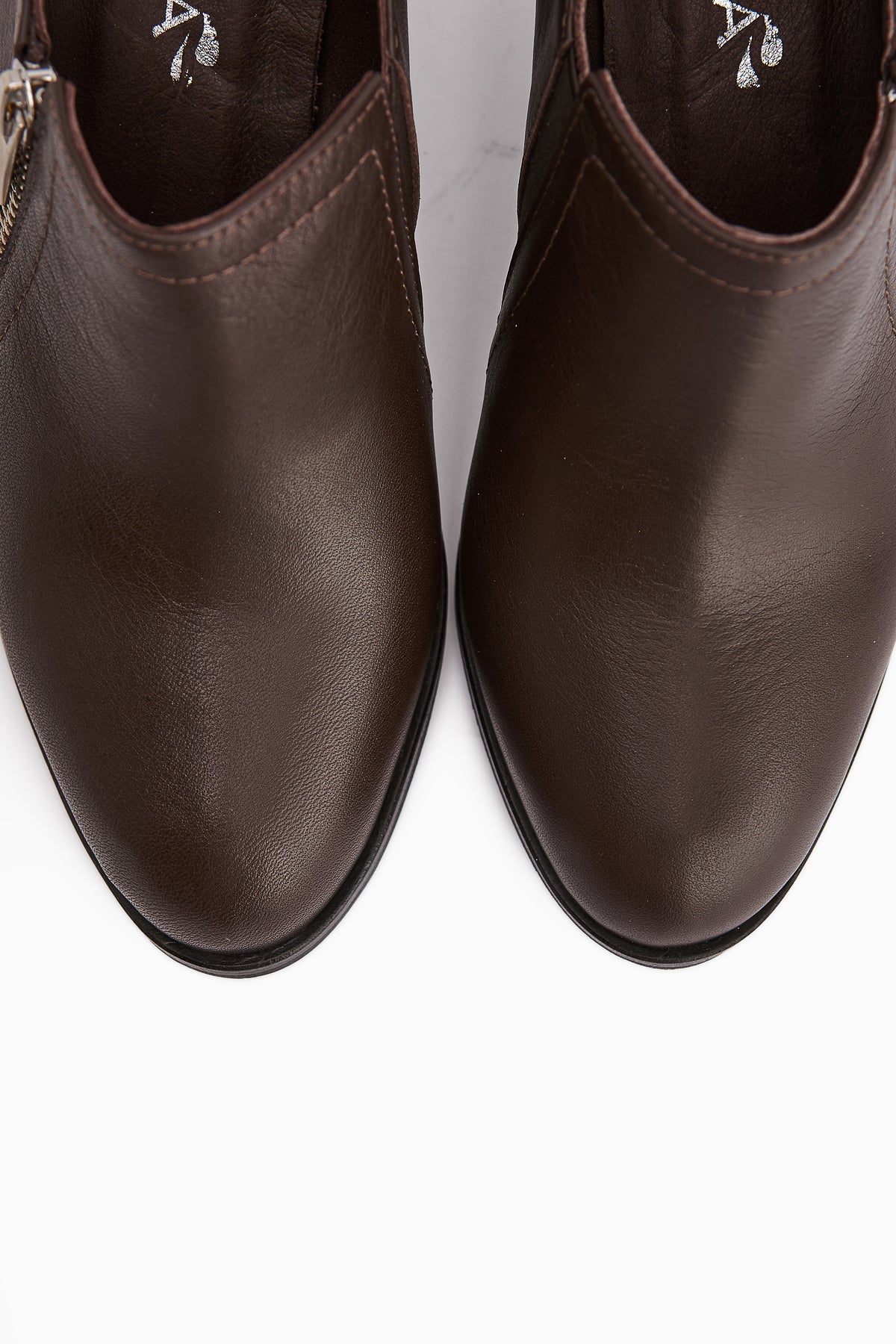 Leona Genuine Leather Brown Zipper Detailed Women's Heels