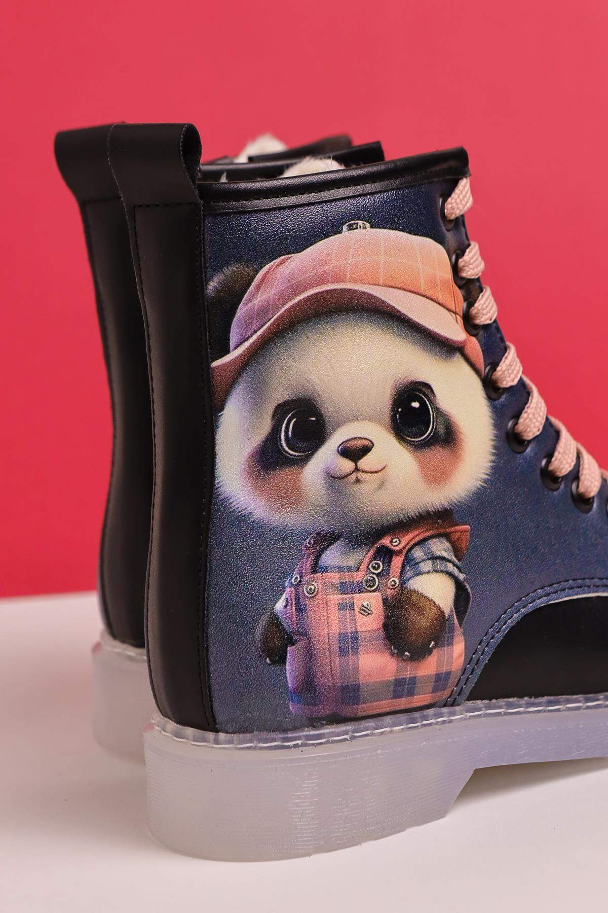 Dordie Schwarz Gestreifte Charakterdruck Schnür-Kinderstiefel