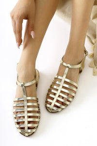 Zafu Gold Patent Leather Thin Strapped Flat Sandals