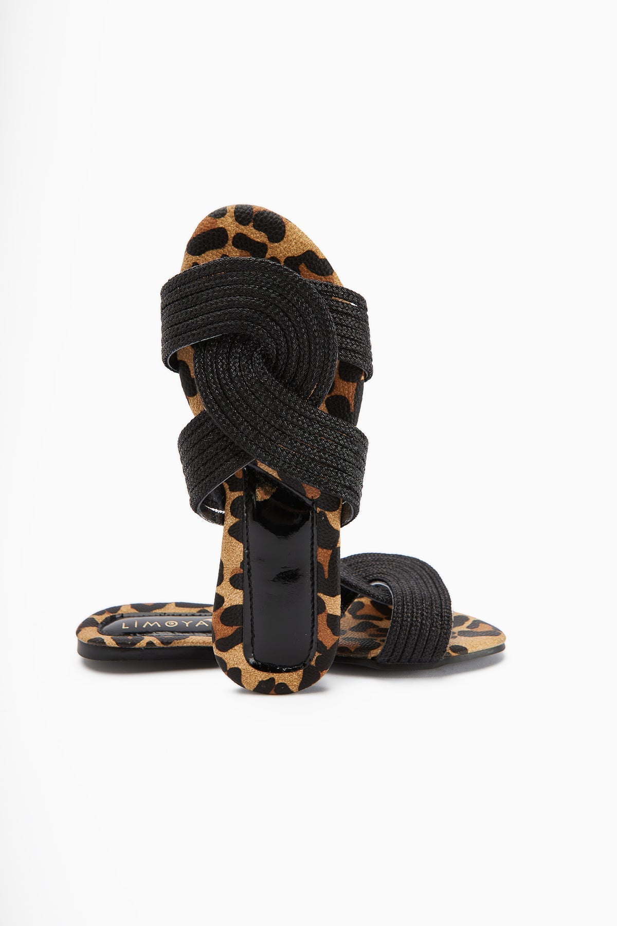 Nihaal Schwarze Kreuzriemen Flache Damen Hausschuhe