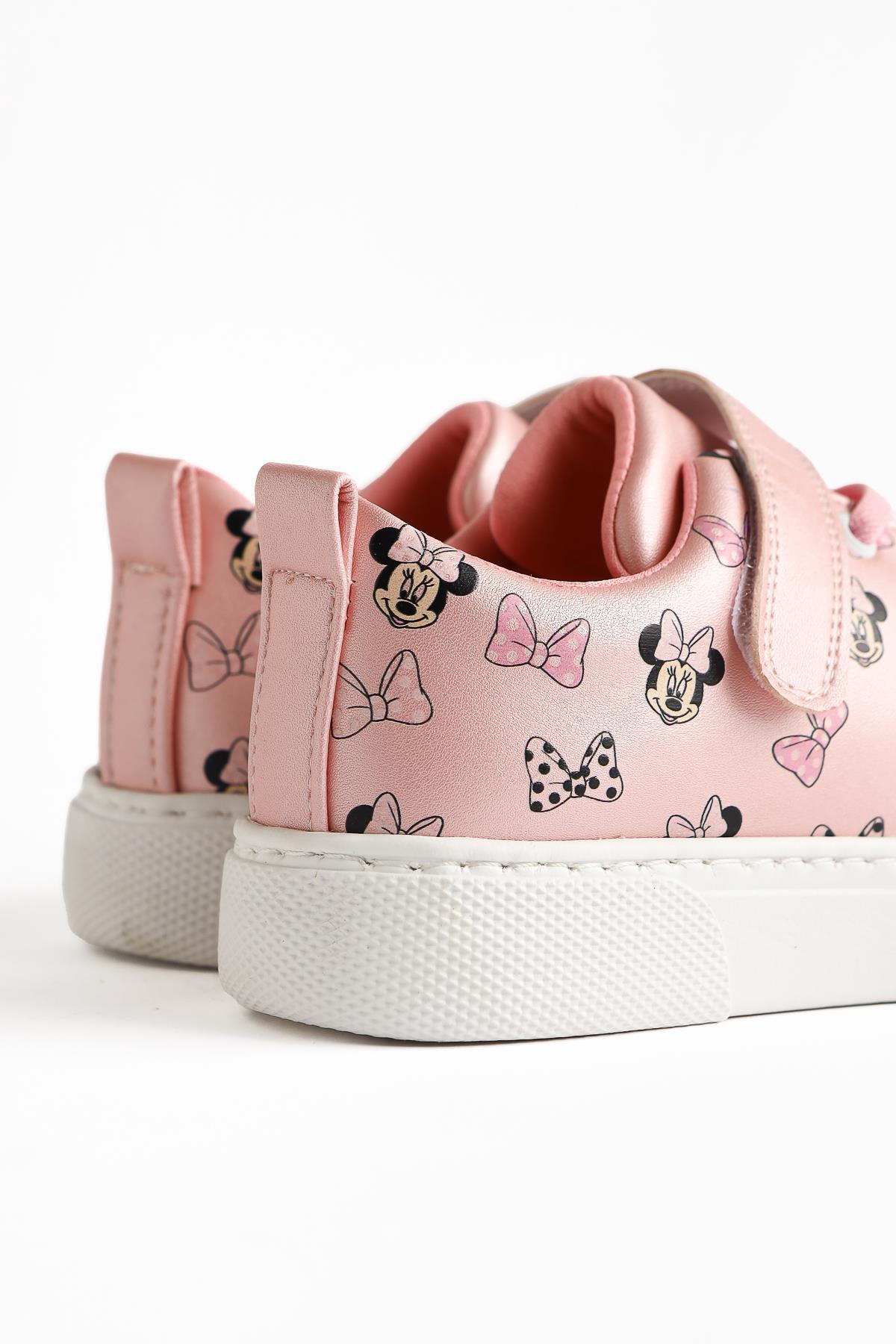 Helda Rosa Gestreifter Charakterdruck Schnür-Velcro Detail Kinder Sportschuh