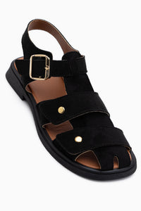 Elvin Black Suede Square Toe Women’s Sandal