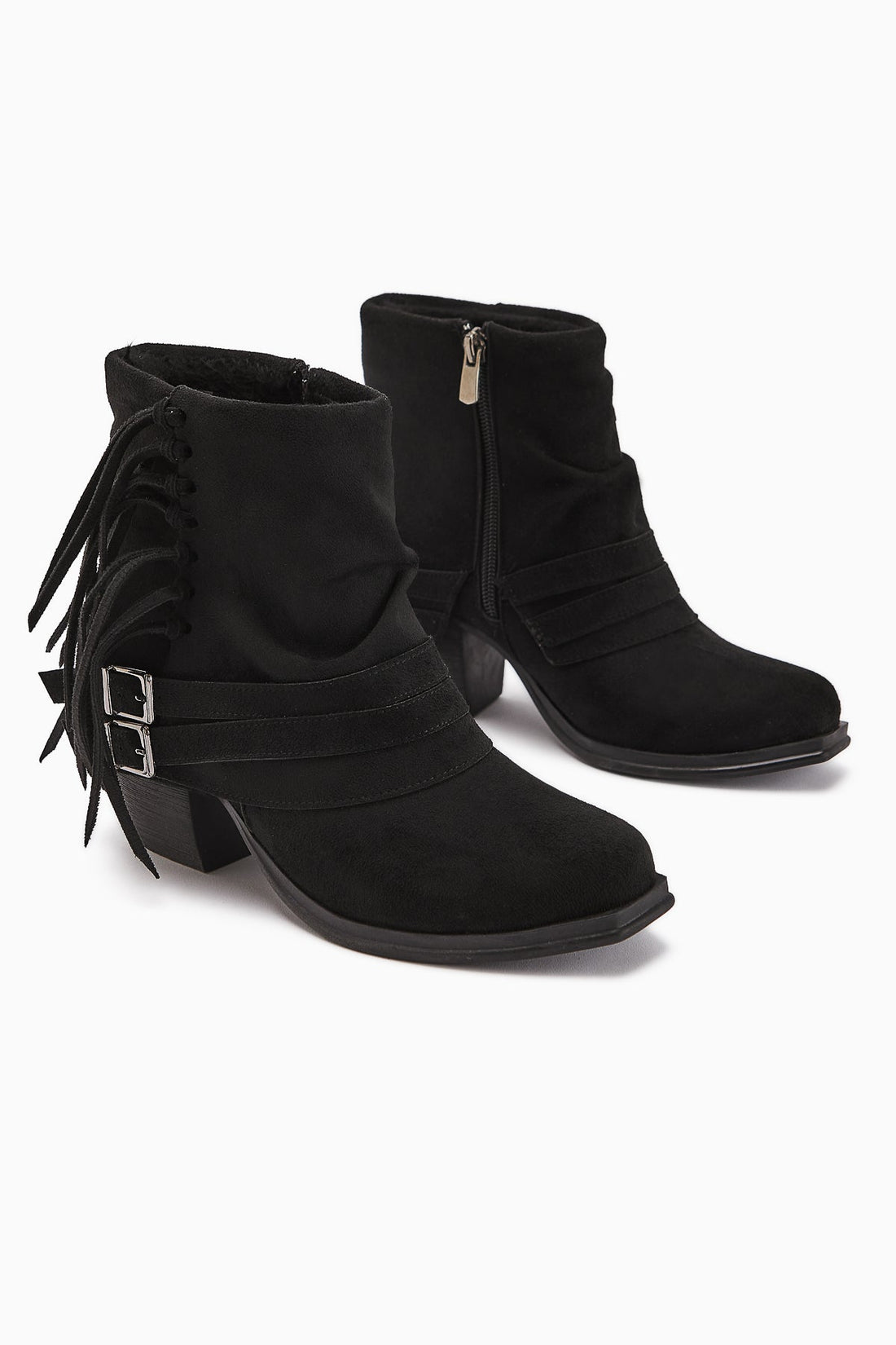 Elis Black Suede Buckled Women's Cowboy Western Boot