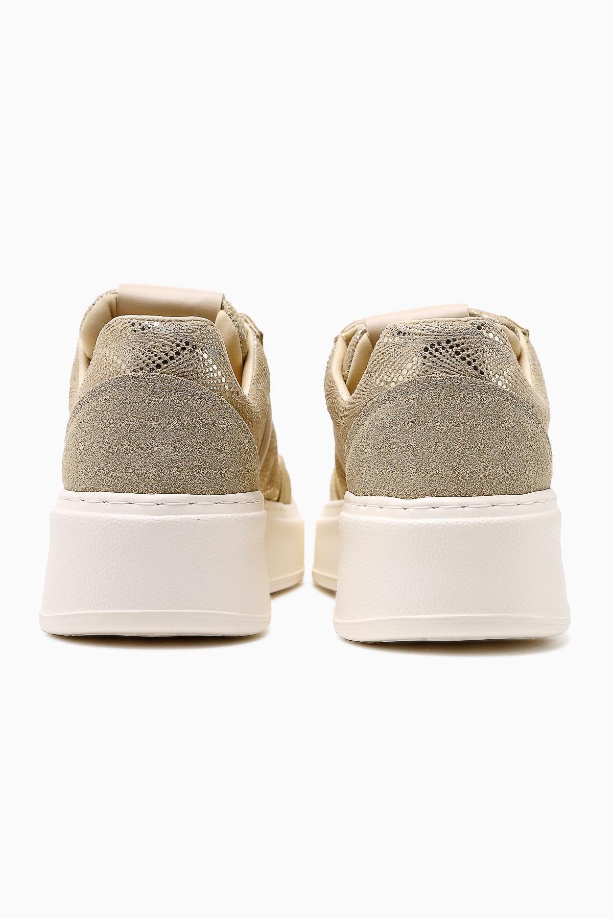 Julissa Beige Suede Shiny Patterned Thick Sole Women's Sneakers