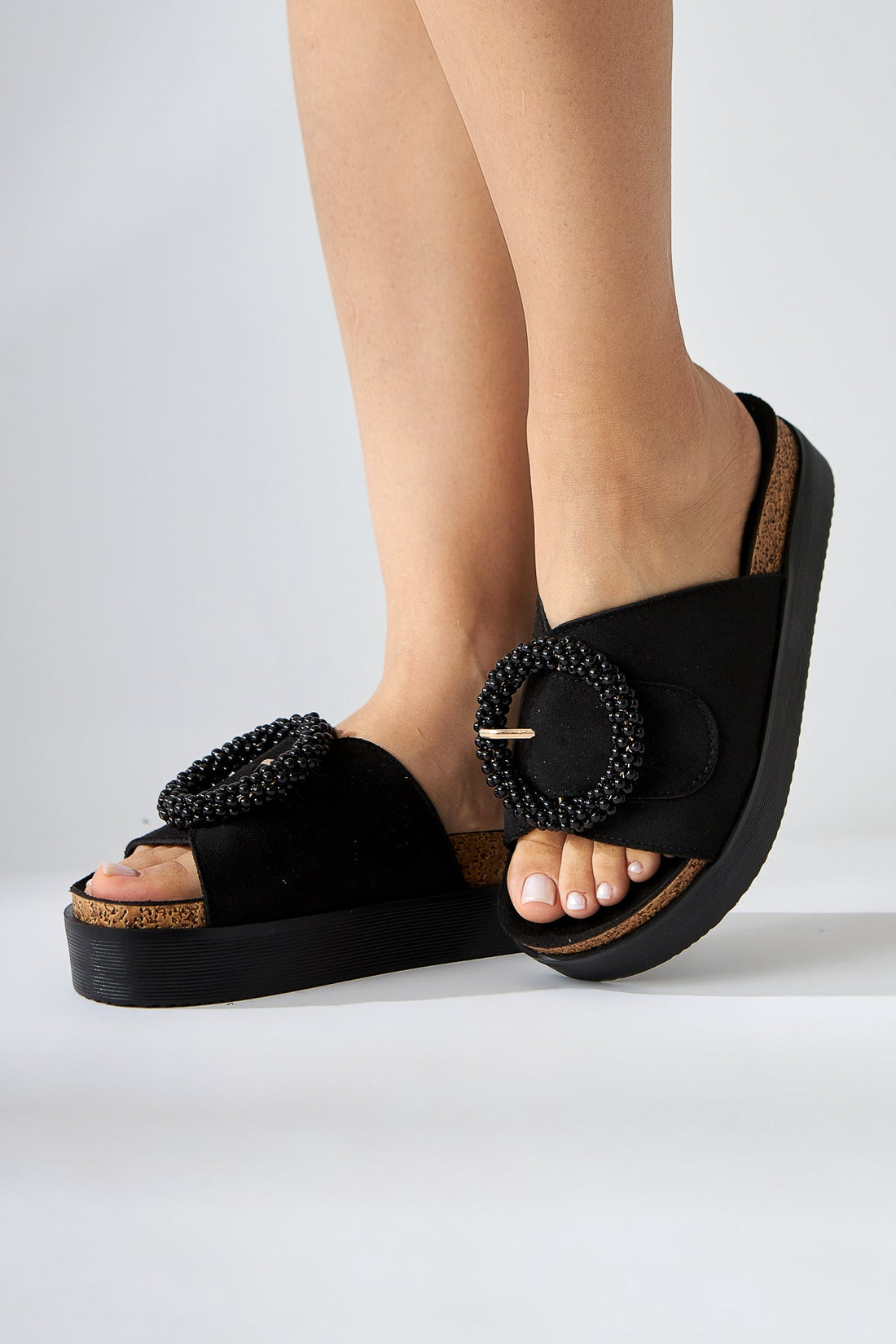 Kamila Schwarzes Wildleder Perlen Damen Komfort Hausschuhe