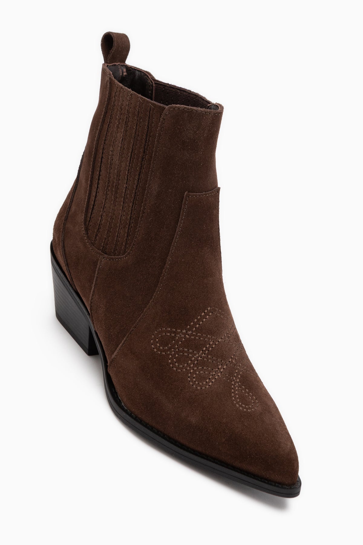 Freya Genuine Leather Brown Suede Embroidered Detailed Women’s Cowboy Boots