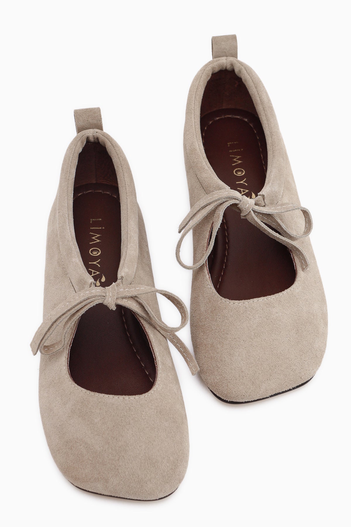 Ninva Echtes Leder Beige Schleife Schnür Damen Ballerinas
