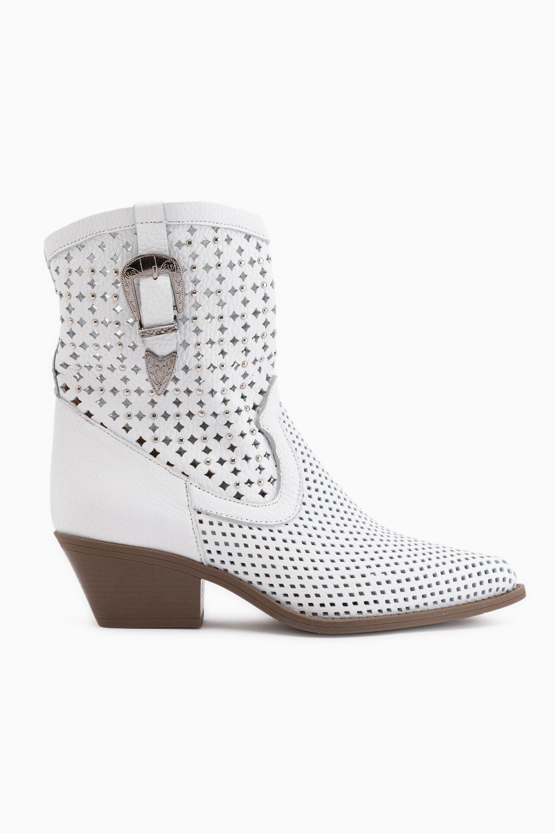 Echtes Leder Alesia Weiß Gürtel Detail Damen Stiefel