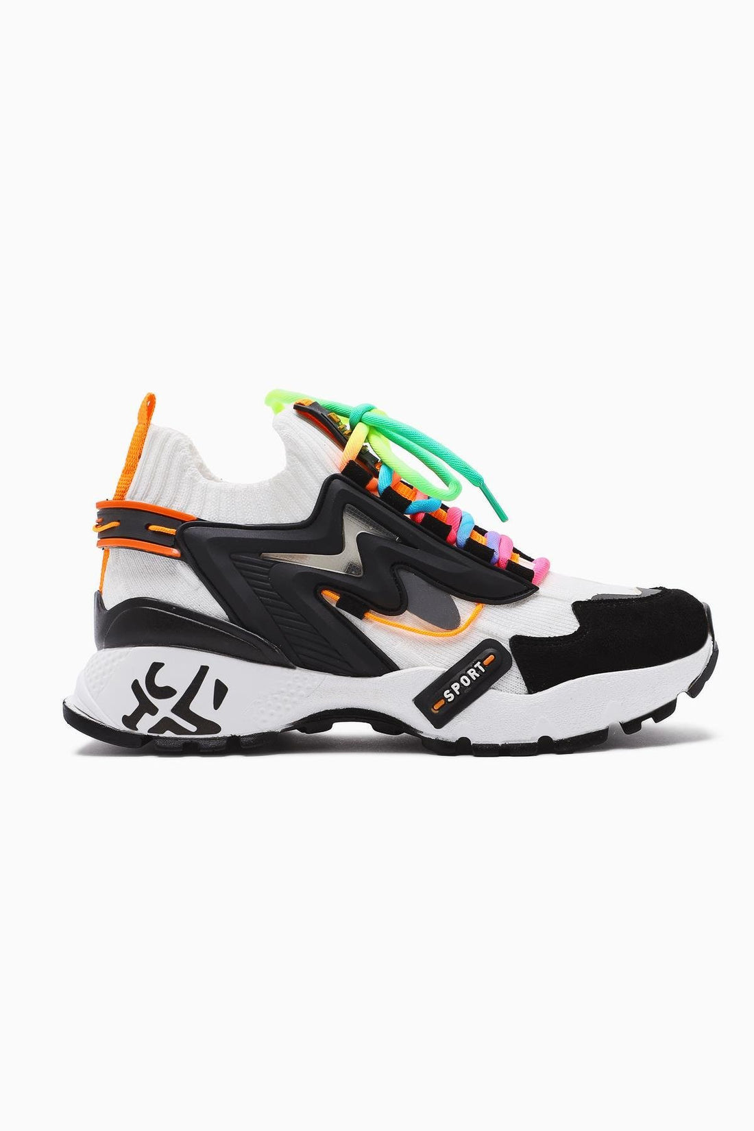 Anabell Siyah-Beyaz Triko Süet Detaylı Renkli Bağcıklı Kadın Sneakers