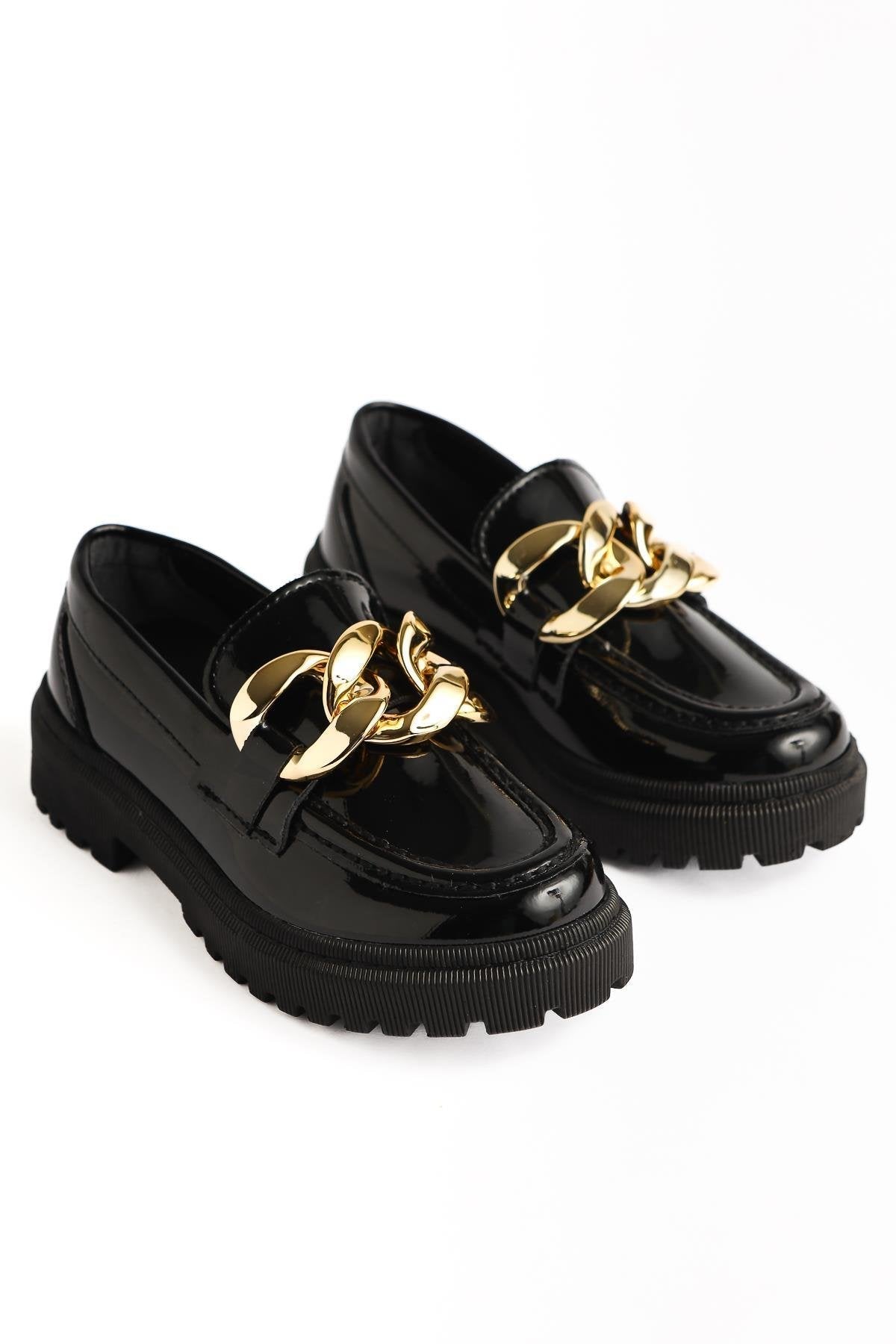 Janine – Schwarz Lack Loafer mit Schnallen-Detail (Kinder)