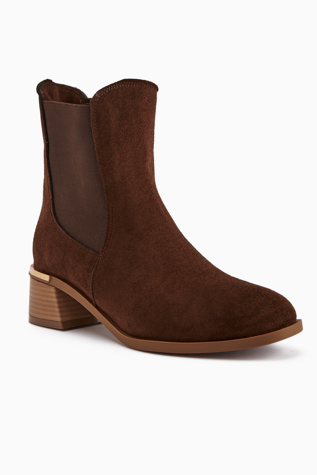 Verna Brown Suede Elasticated Heeled Women's Boot