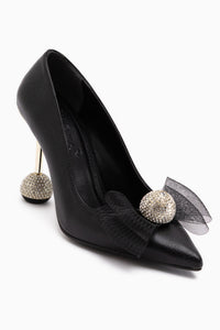 Partile Schwarze Diskokugel Detail Tüll Schleife Damen Stiletto