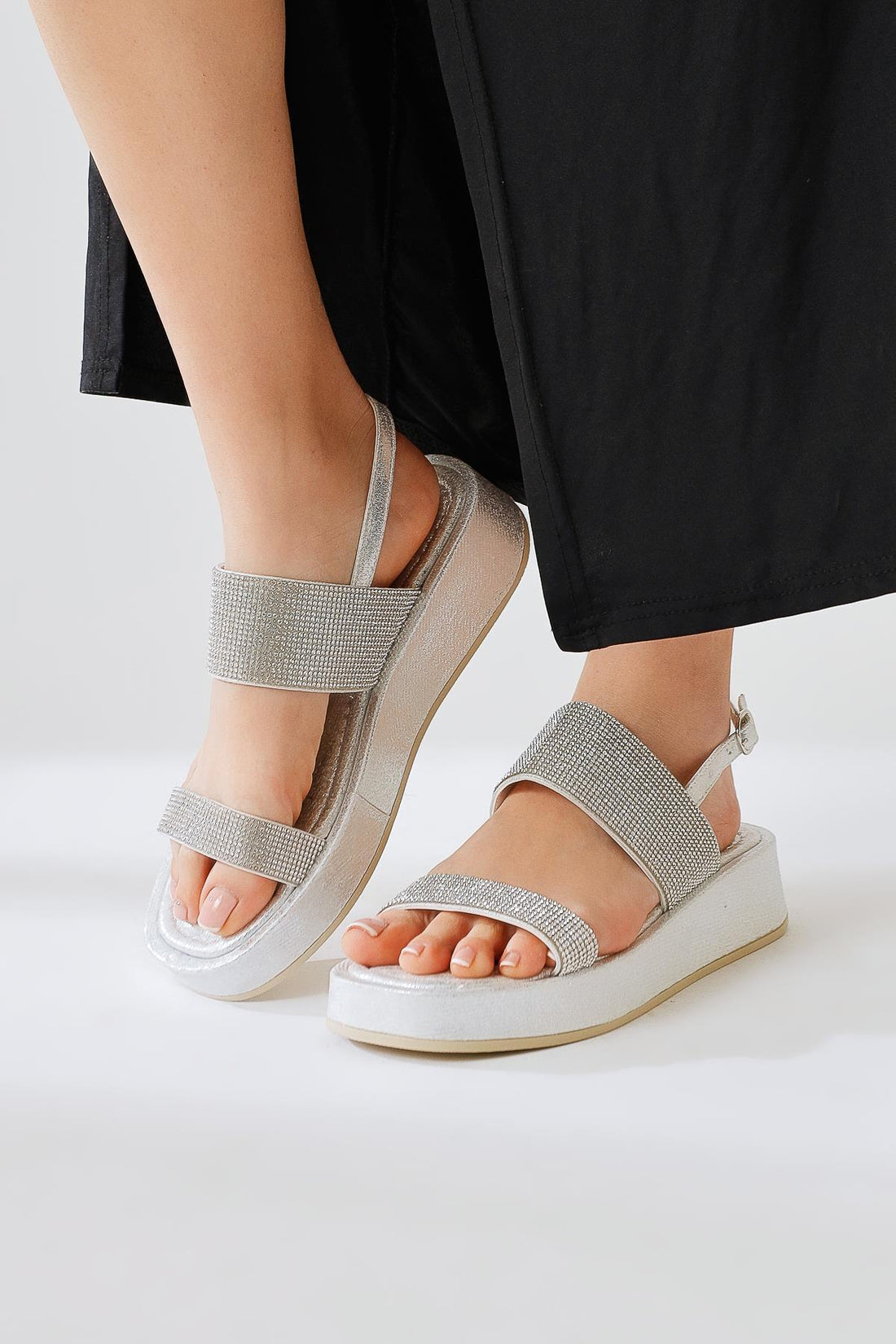 Cisela Silber Steinriemen Sandalen