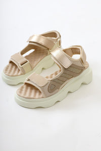 Quan Beige Glitter Detailed Velcro Comfortable Sole Sandals