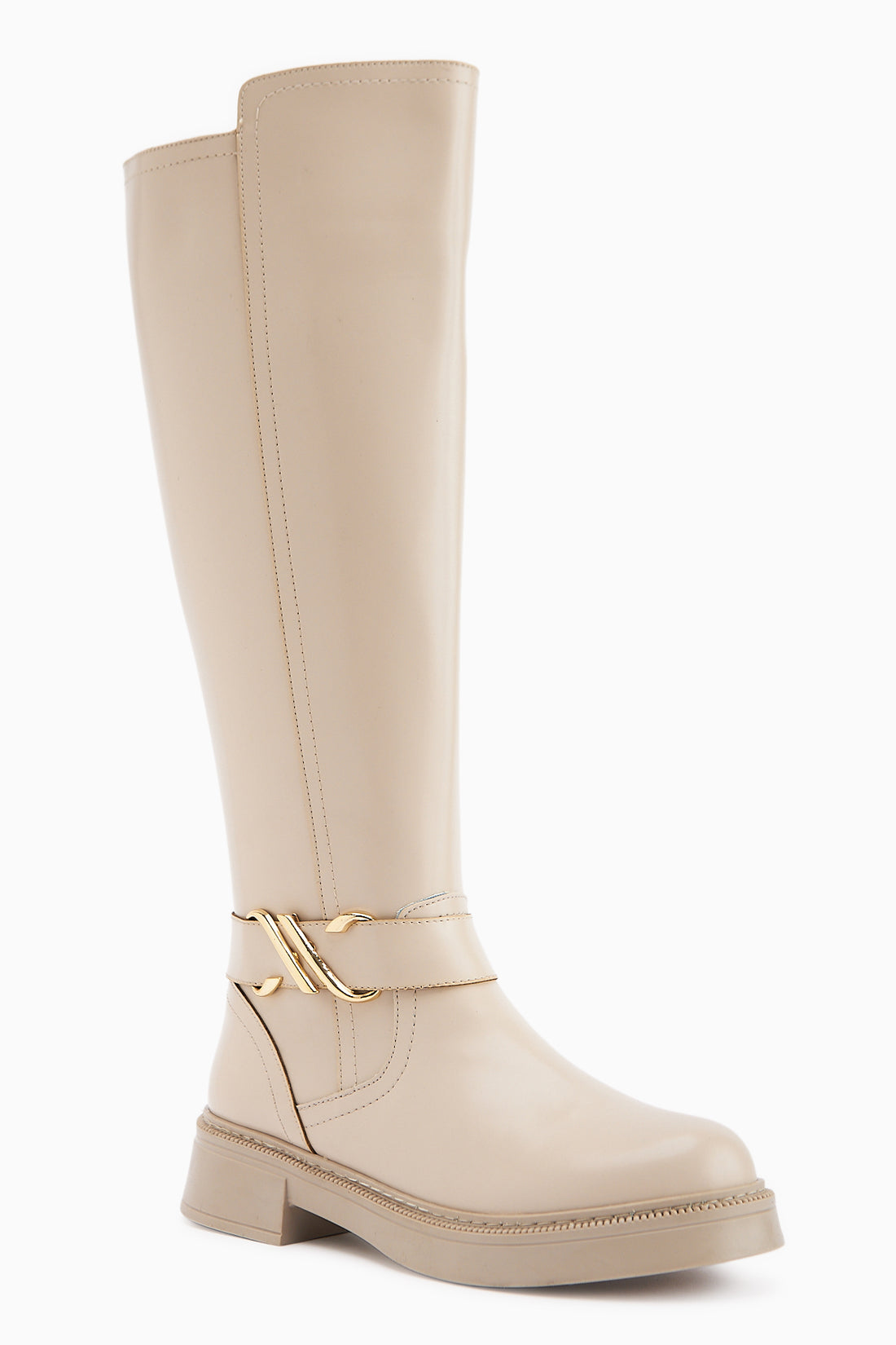 Birgita Beige Schnalle Detail Reißverschluss Damen Stiefel