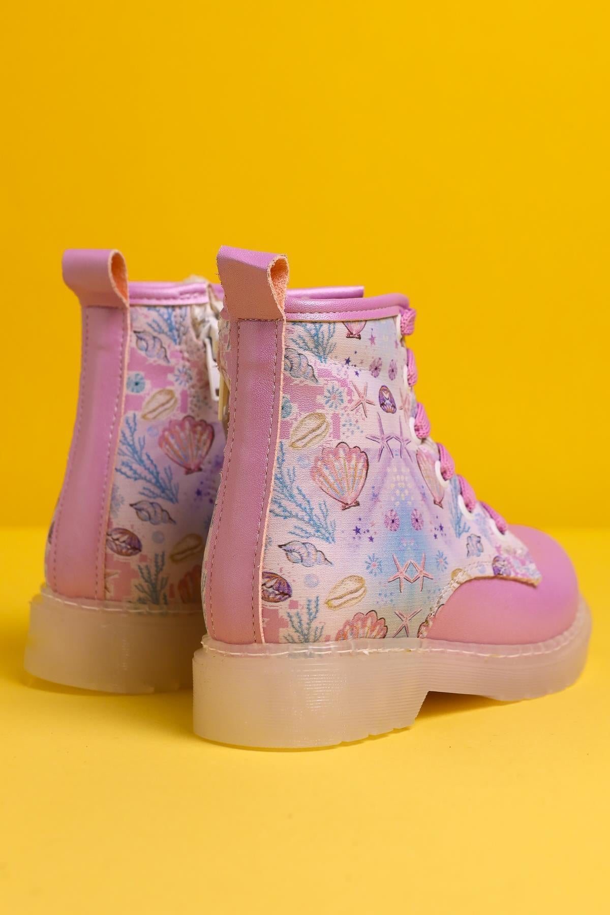 Johannah Lila Meeresleben-Druck leuchtende Schnür-Kinderstiefel