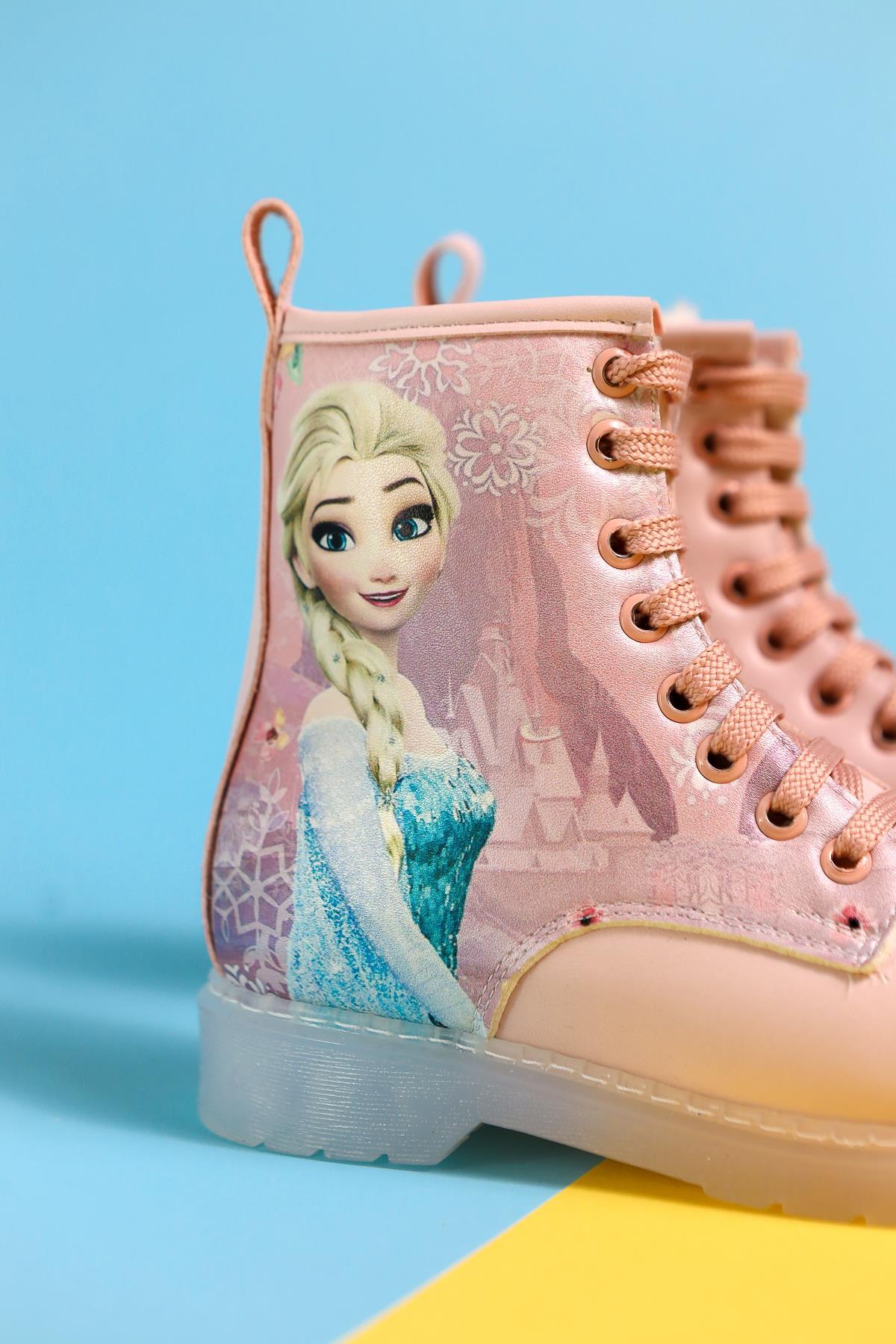 Evalisa Pulverrosa Gestreifte Charakterdruck Schnür-Kinderstiefel