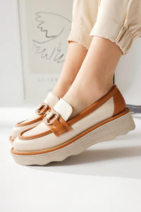 Larah Beige-Tan Buckle Detailed Loafers