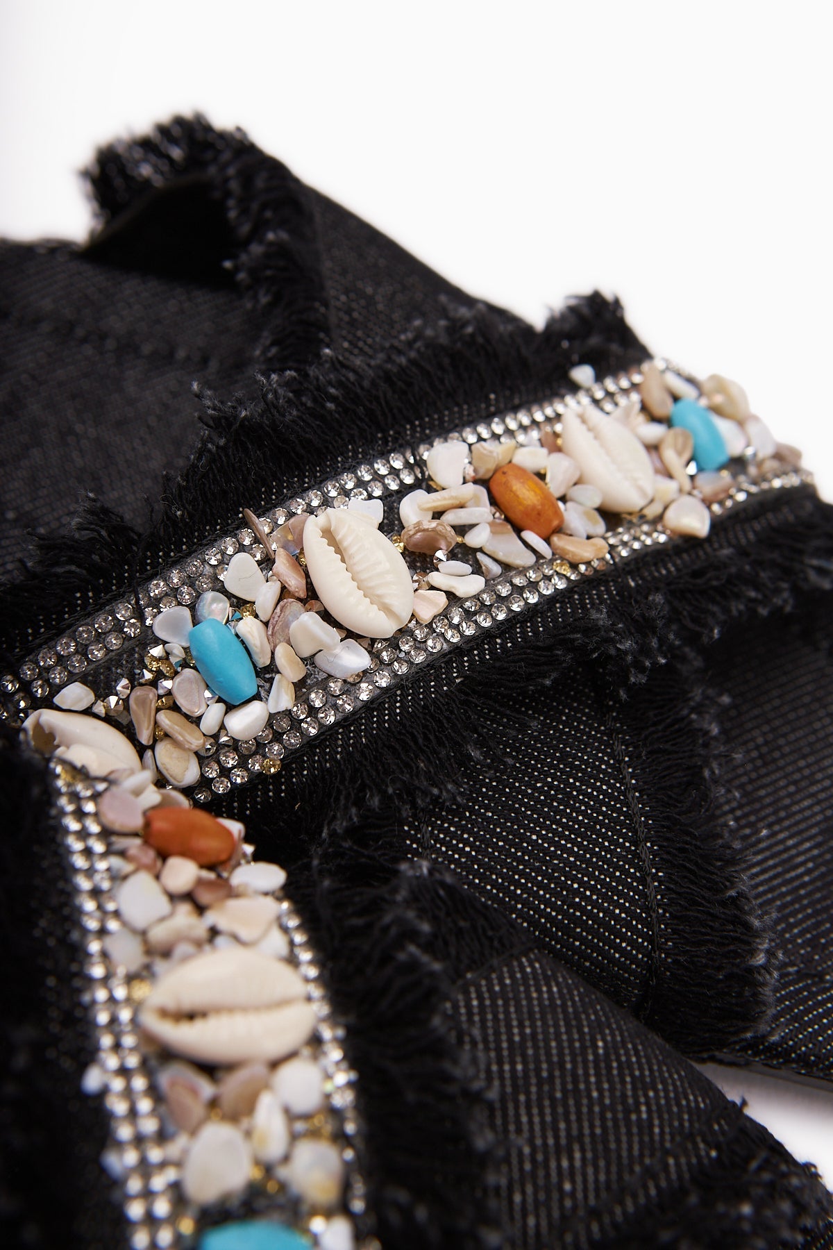 Felisa Black Stone and Sea Shell Embellished Bohemian Women's Slippers