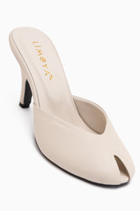 Genuine Leather Beige Closed Toe Heeled Women’s Slippers