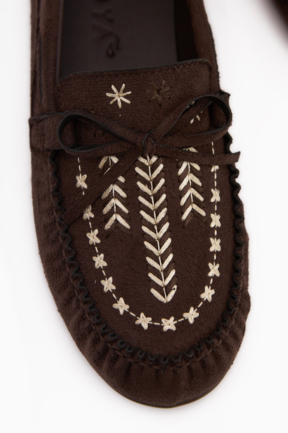 Darya Kahve Süet Nakışlı Makosen Ayakkabı Kadın Loafer
