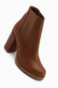 Dorsaf Tan Ovaler Zehen Elastische Absatzstiefel