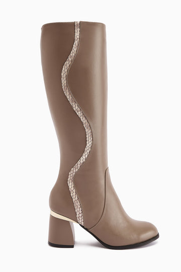 Kaylin Genuine Leather Mink Snake Print Detailed Women's Heeled Boots