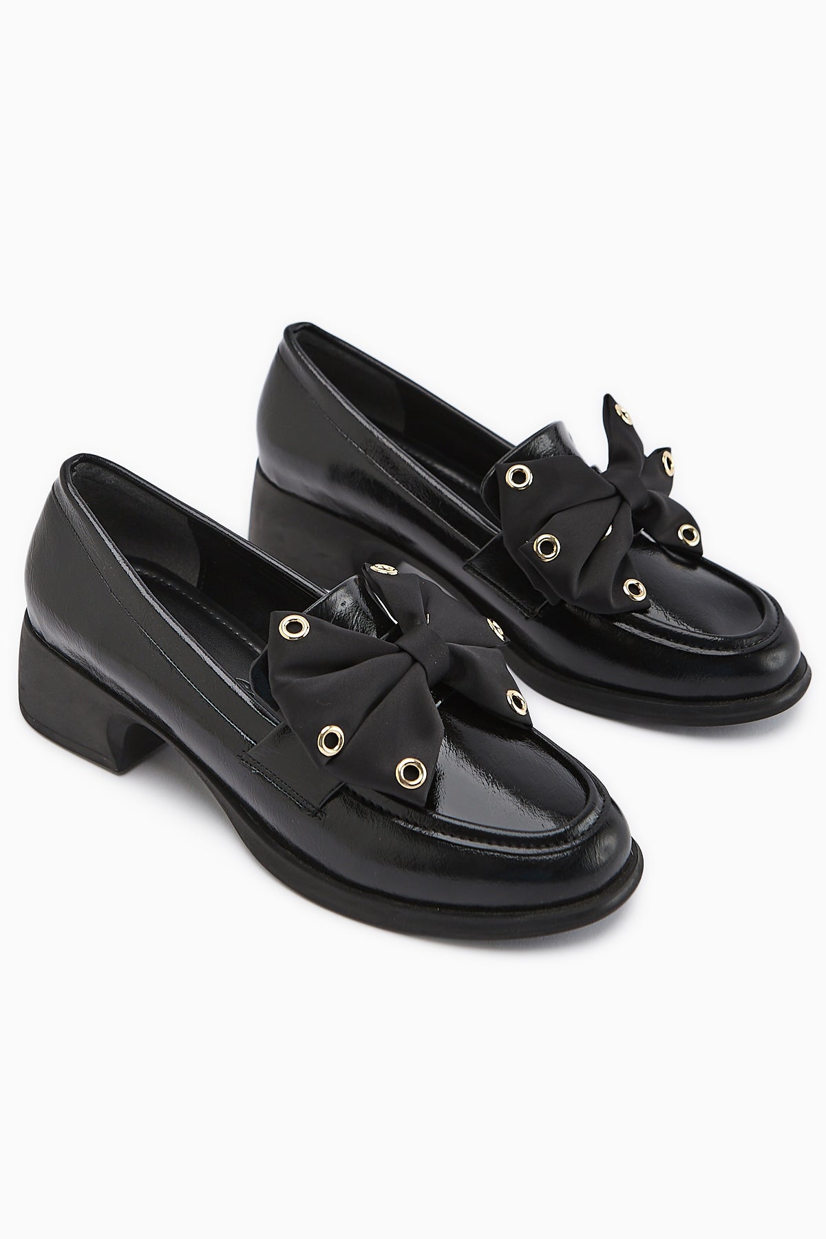 Ivet Black Bow Detailed Heeled Loafer Women's Shoe