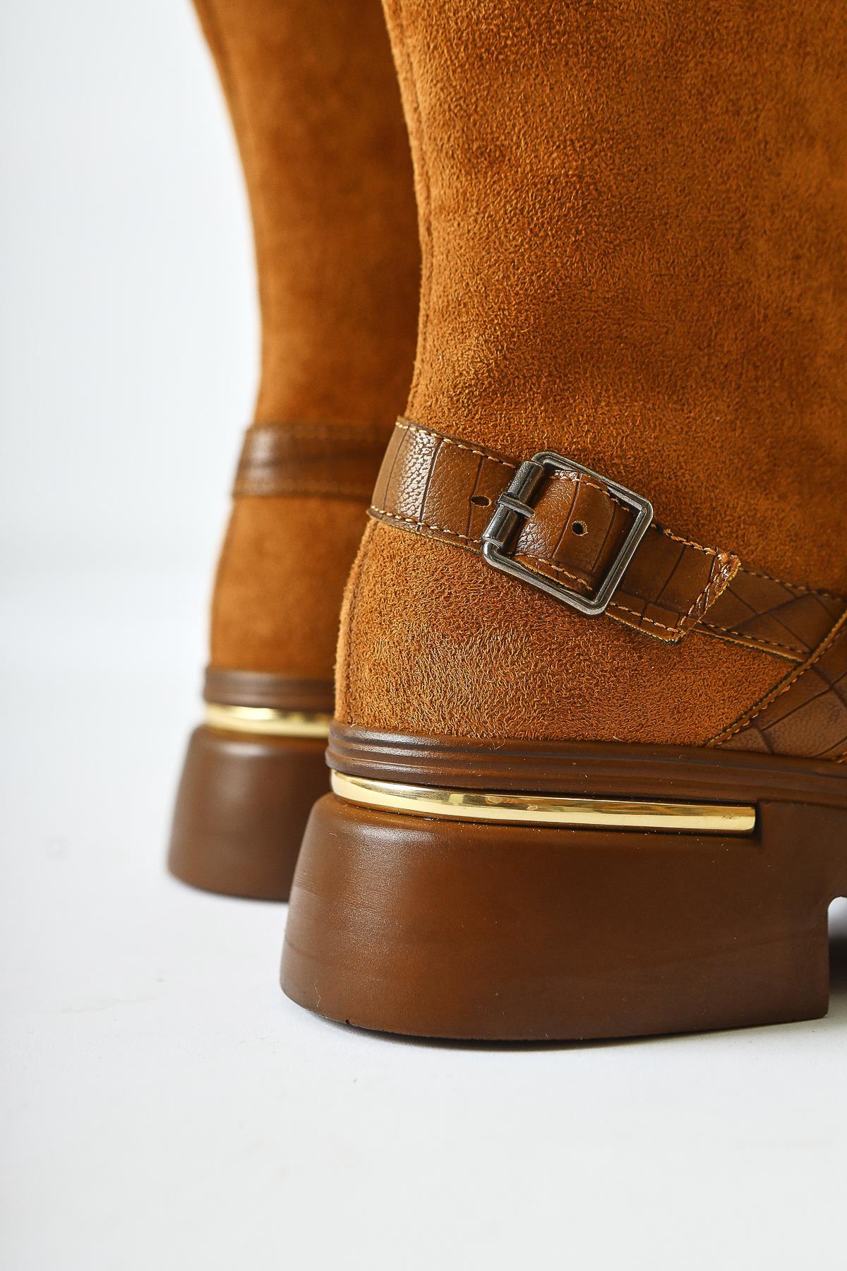Mieke – Cognac Suede Double-Strap Zippered Boot (Women)