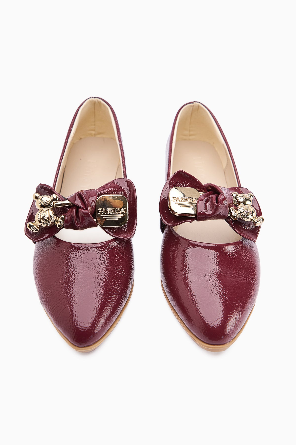 Joselin Claret Red Wrinkled Patent Leather Bow Accessory Ballerinas