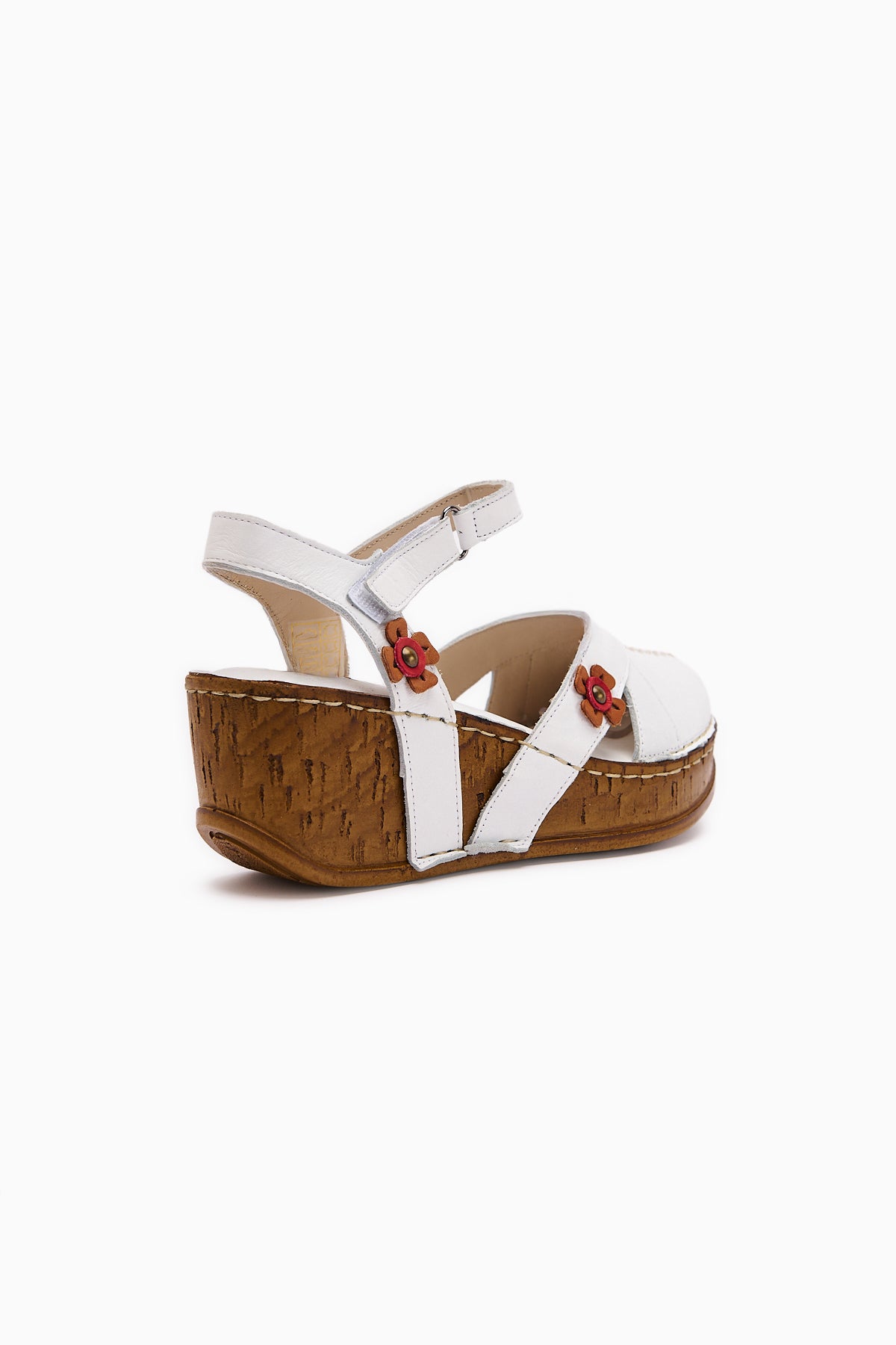 Echtes Leder Katlyn Weiß Blüten Detail Geschlossene Zehen Wedge Sandale