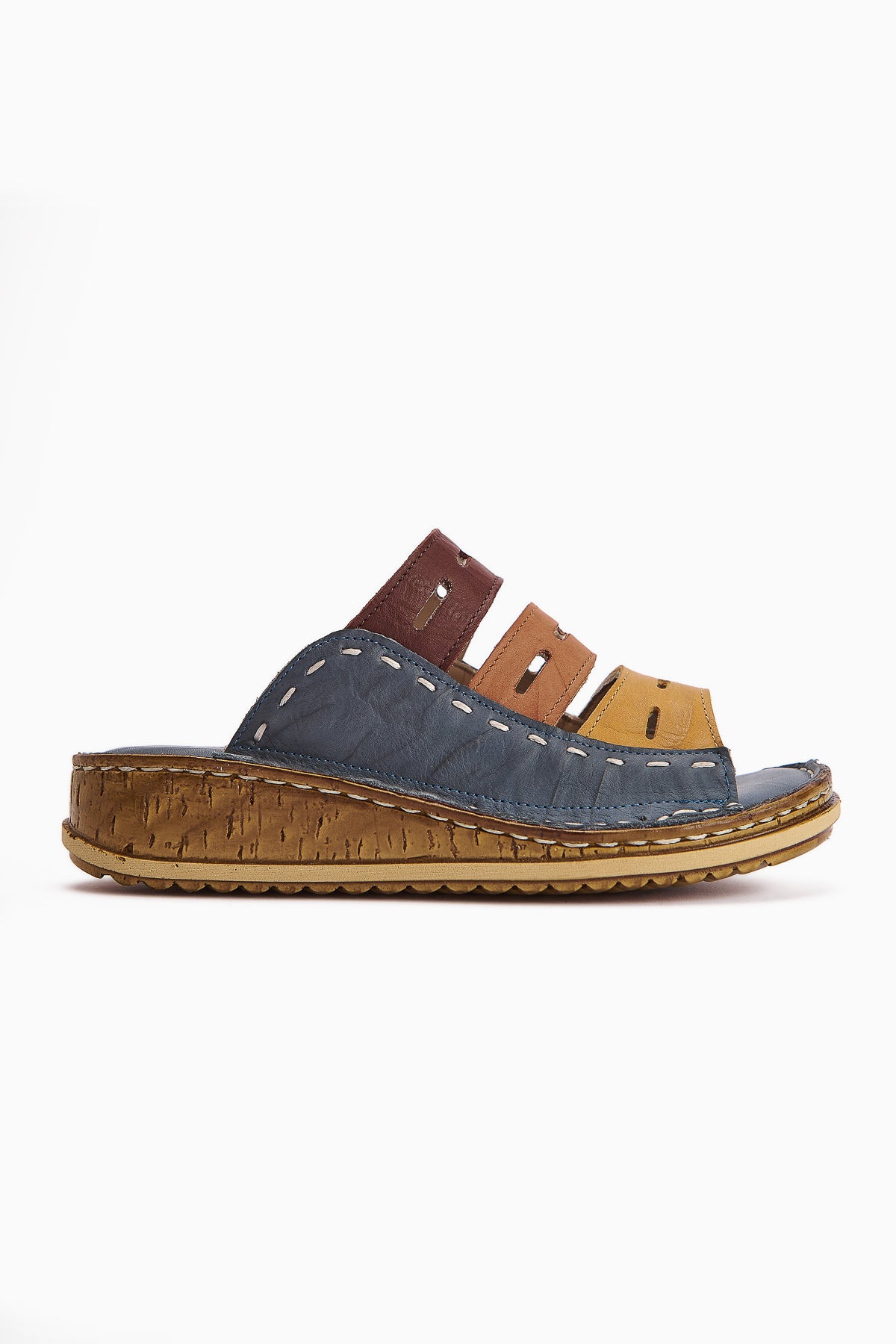 Echtes Leder Joelle Denim Blau Lila Orange Senf Komfort Laser Schnitt Pantoletten